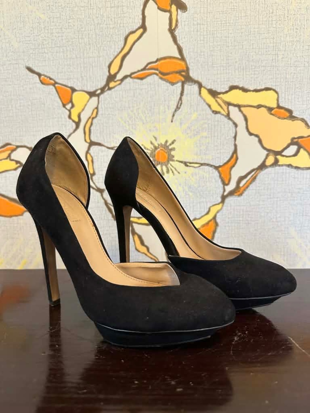 Zara Black Suede High Platform Pumps 36